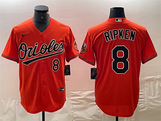 Men's Baltimore Orioles #8 Cal Ripken Jr. Orange Cool Base Stitched Jersey